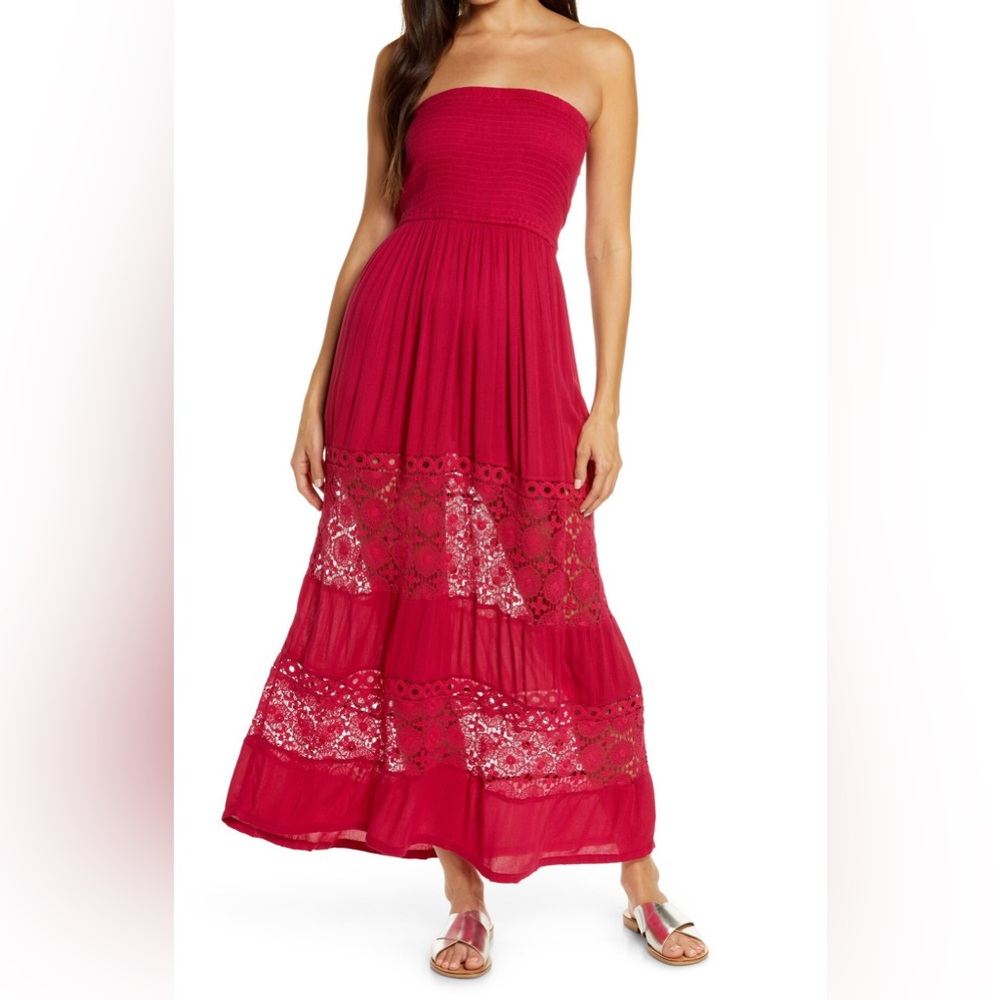 Chelsea28 Farrah smocked cover up strapless dress pink large